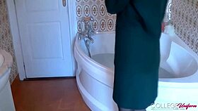 Cute college girl sarah louise showing off her sexy lingerie in the bathroom