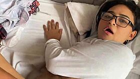 My stepsister comes into my room to fuck me and asks me to cum on her face, but I can't hold back.