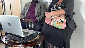 Business meeting turns into black cock blowjob with blonde milf secretary