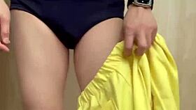 tennis club teen 18+ in uniform plays with huge buttplug under shorts