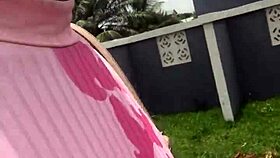 Crazy bitch twerks on the landlord's bed during vacation.