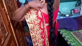 Desi beauty housewife Sary changes clothes at home.