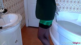 Cute college girl sarah louise showing off her sexy lingerie in the bathroom