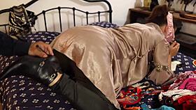 French amateur in satin lingerie gets rimmed and pounded doggystyle.