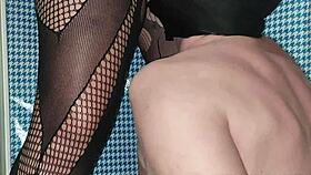 she pees in his mouth, he drinks it, then cleans up the domination mess.