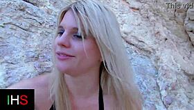 brunette and blonde girls meet hot male at seaside