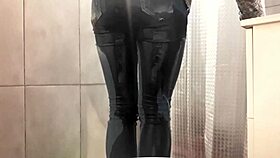 This housewife is desperate to pee in her jeans and pink high heels