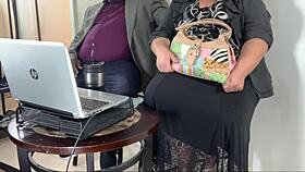 Business meeting turns into black cock blowjob with blonde milf secretary