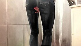 This housewife is desperate to pee in her jeans and pink high heels