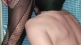 she pees in his mouth, he drinks it, then cleans up the domination mess.