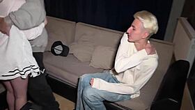 Busty girlfriend at house party with friend