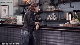 Hot long-legged brunette fucking her boss with a blowjob and riding!