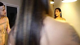 Three wild girls turn the professor into a student, making him guess the tastiest chest in part 1. They slap, kiss, and lick in steamy lesbian action.