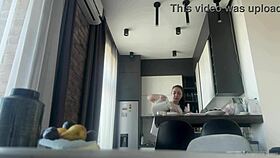 Sexy Fit Brunette Cleans House Naked Without Any Panties.