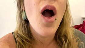 Chubby milf with tattoos talks dirty while swallowing gummy bears in vore fetish