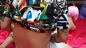 Slamming a swollen ass of this slutty sex toy doll hard