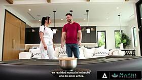 nuru massage with hot cock by busty masseuse jennifer white, spanish subtitles