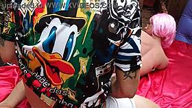 Slamming a swollen ass of this slutty sex toy doll hard