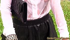 Holy Shit, This Bizarre Skank Gets Peed On Outdoors!