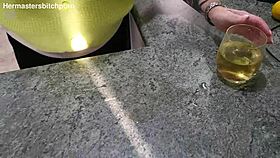 kiwi milf sub slurps up the wine after her master spills it everywhere