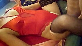 french amateur in red satin bodysuit gets doggystyle fuck 😏