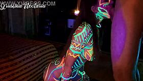 Fucked the wild slim girl in the uv-light with her bent over naked ass and shaved pussy 😈