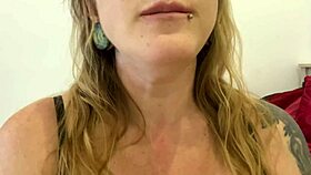 Chubby milf with tattoos talks dirty while swallowing gummy bears in vore fetish