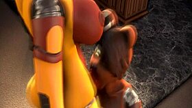 Toy Freddy receives a blowjob and licking in this lesbian toy scene.