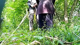 fat milf exposes hairy pissing cunt to horny lover outdoors