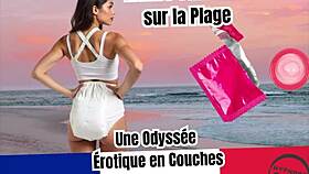 Diaper lover explores sensual trance on French beach