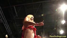 Intense cock sharing on public stage