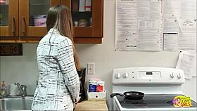Brunette Secretaries Finger And Kiss In Office Kitchen