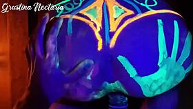 Fucked the wild slim girl in the uv-light with her bent over naked ass and shaved pussy 😈