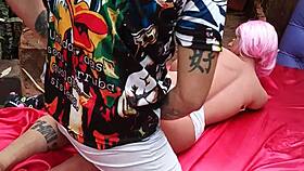 Slamming a swollen ass of this slutty sex toy doll hard