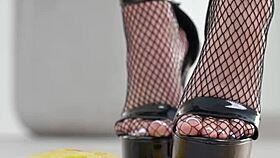 Petite girl crushes fruits with high heels hot footfetish