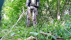 fat milf exposes hairy pissing cunt to horny lover outdoors