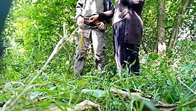 fat milf exposes hairy pissing cunt to horny lover outdoors