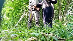 fat milf exposes hairy pissing cunt to horny lover outdoors