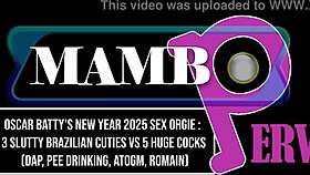 Brazilian cuties in orgy with huge cocks