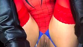 Spider woman cums hard on big black cock
