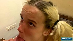 blonde babe spreads legs for deep muff diving and rough missionary licks.