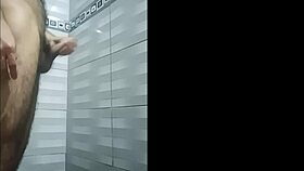 young guy masturbates huge cock in shower