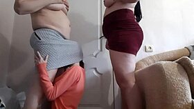 I lick pussies of two pregnant girlfriends in miniskirt group