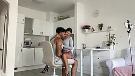 Skinny beauty moans during rough sex with fat addict