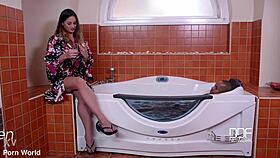 Party Babe Sucks and Fucks with Deepthroat and Shaved Pussy