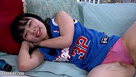 shy cheerleader yukina kaname explores her hairy bush in solo play