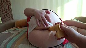 Watch the girlfriend fuck the mature milf with her fat ass in white panties.