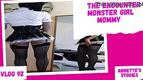 the alien monster girl mommy encounters a human in femdom role. close up uncensored orgasm with anal toys.