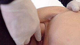 Close up of Japanese amateur bent over in doggystyle, ass on display