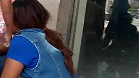 two friends spy on each other in the fruit center